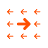 Orange ritade pilar som pekar åt höger. I mitten är det en stor fetstilad pil som pekar åt höger. 