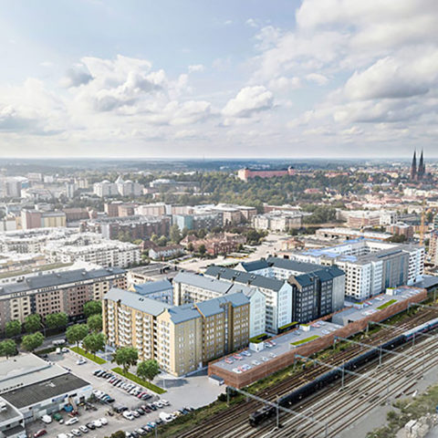 Vy över en stad en solig dag