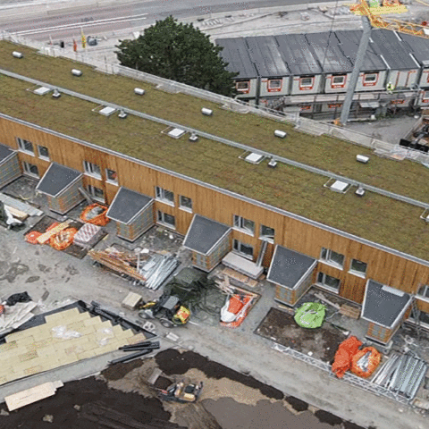 Drönarfoto över radhusen