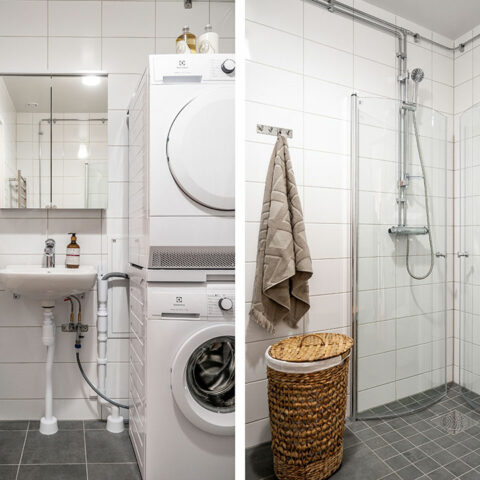 badrum_spegelskåp_duschdörrar i glas_ tvättpelare i fyra rum och kök. Norra kajen_sundsvall_heimstaden