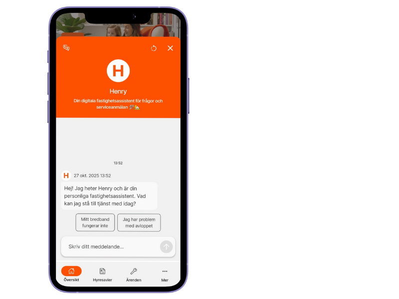 Skärmdump som visar hur sidan för skapa ärende ser ut i Heimstadens Boendeapp