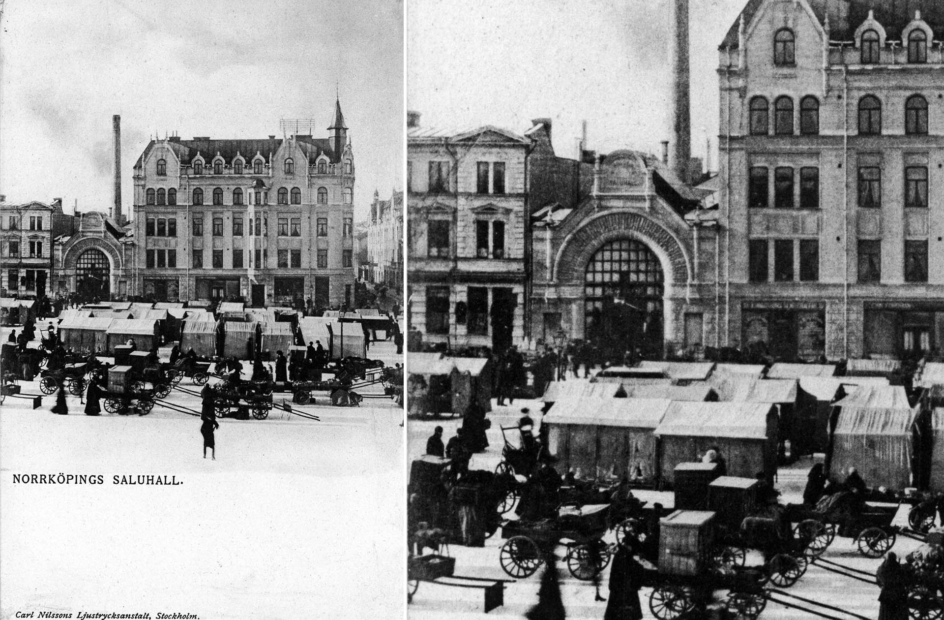 Picture from the nineteenth century with a view of Nya Torget and market trade